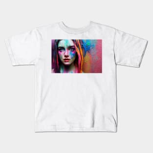 Painted Insanity Dripping Madness 5 - Abstract Surreal Expressionism Digital Art - Bright Colorful Portrait Painting - Dripping Wet Paint & Liquid Colors Kids T-Shirt